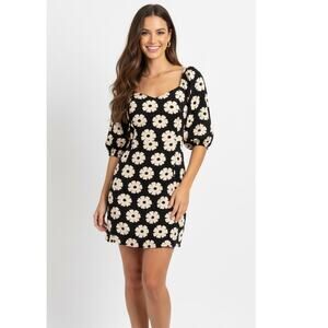 Billabong Paradise Black Cream Floral Mini Dress Small Coquette Milkmaid Summer